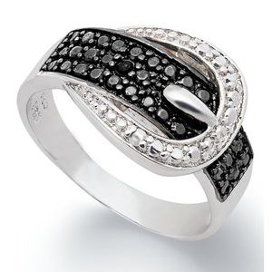 Black Diamond and Diamond Accent Buckle Ring